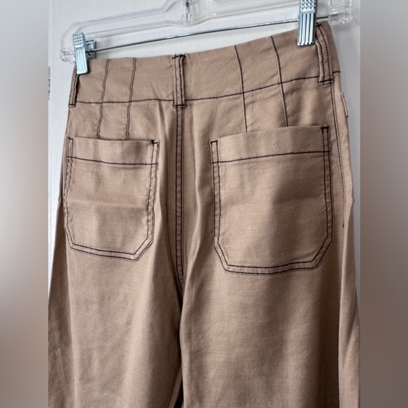 Anthropologie - the Colette - Tan Cropped Contrast stitch linen pant  - 25 - Picture 2 of 4